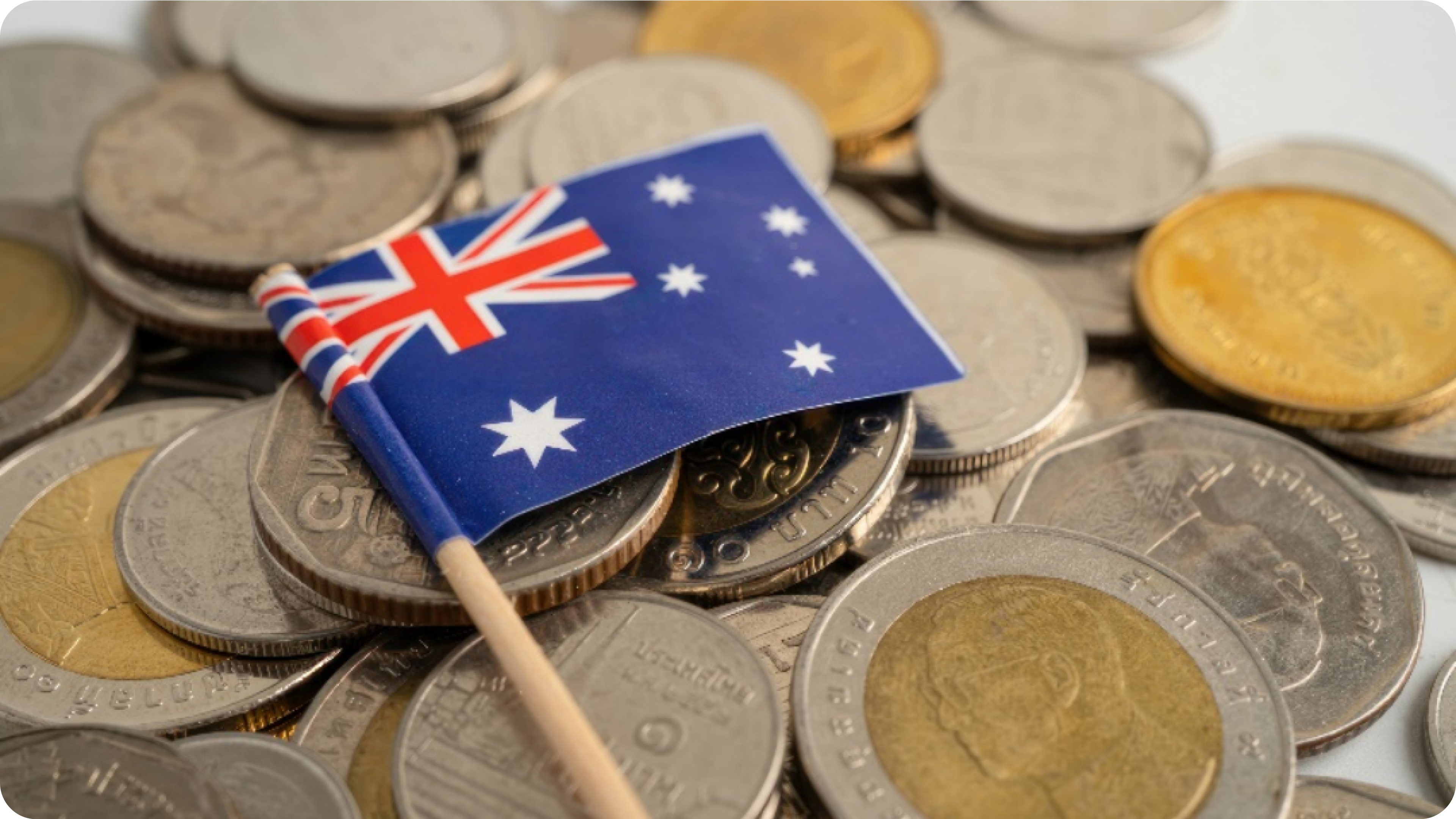 Australian Flag over Thai Baht coins